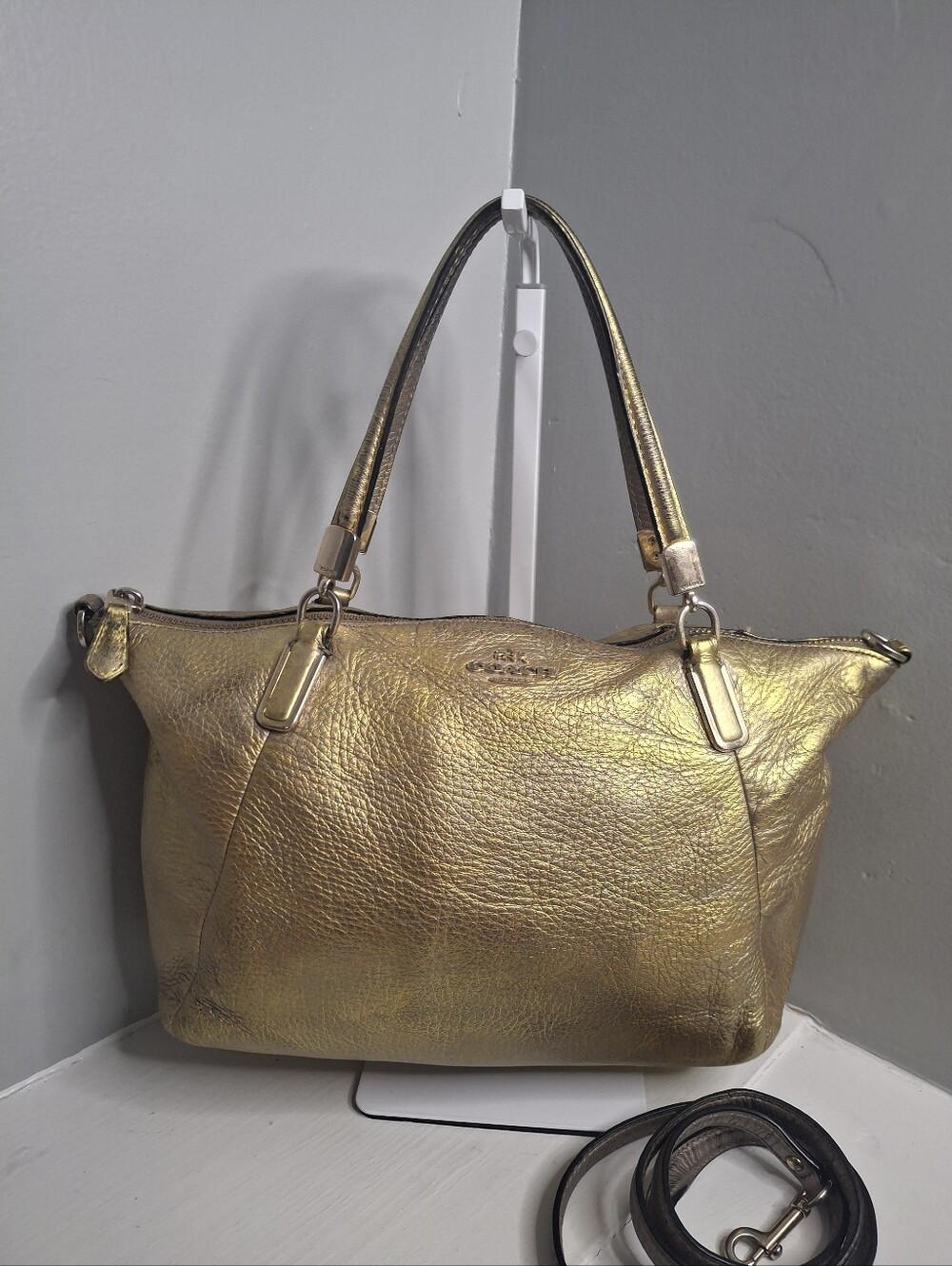 Coach Project Rehab Kelsey Metallic Gold Pebbled Leather Satchel Crossbody Bag